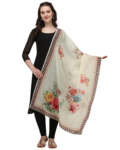 Floral Print Dupatta with Border Price in India