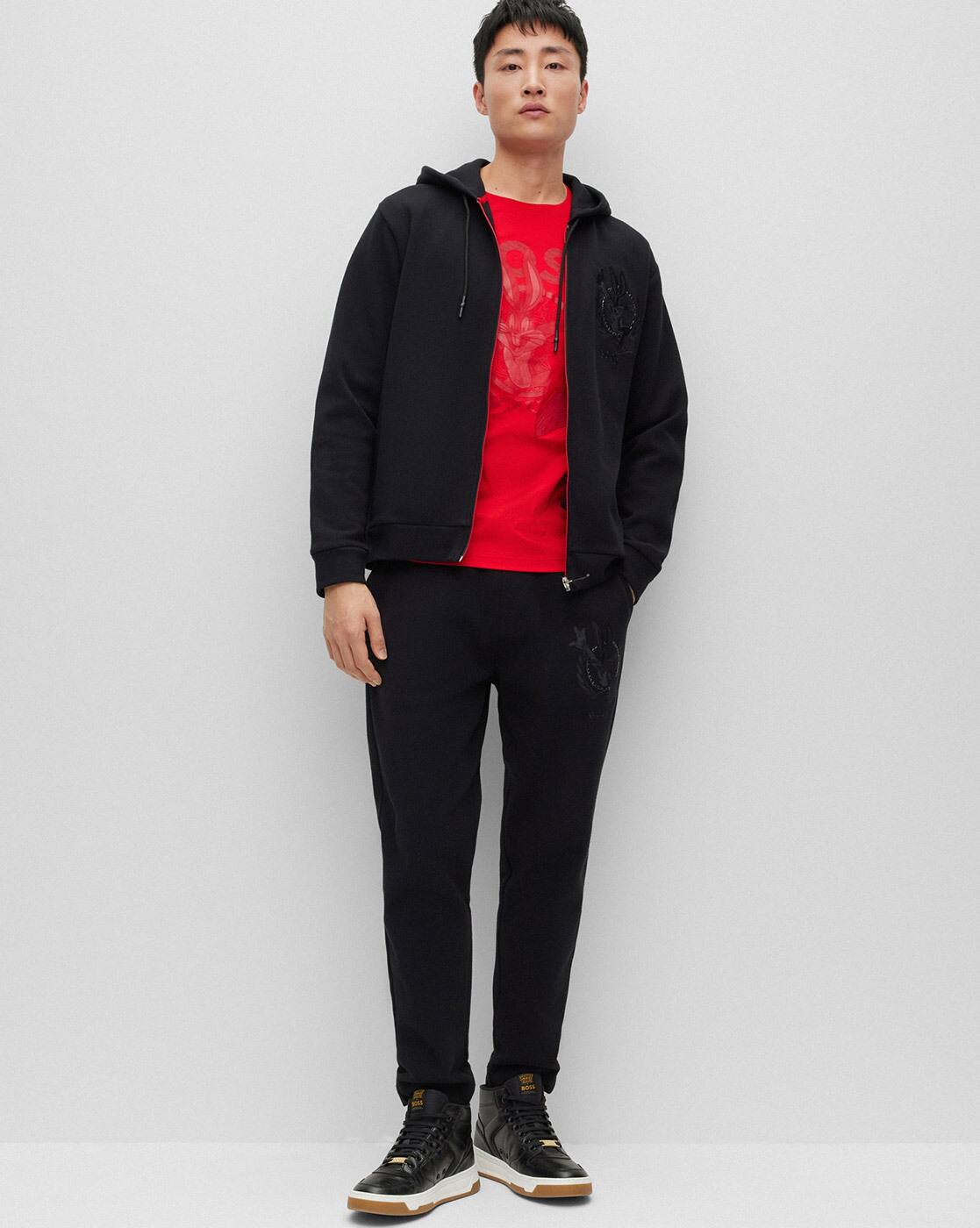 Buy BOSS Looney Tunes x Boss Zip-Up Hoodie | Black Color Men