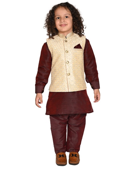 Buy Maroon Exclusive Readymade Designer Kurta With Jacket | Kurta Pajama