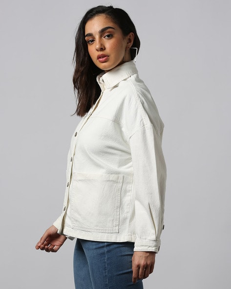 WEEKDAY Beatrice Bomber Jacket in White | Endource