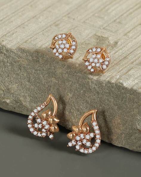 Gemstone Flower Earrings, 14K Gold Studs, Two of Most Jewelry