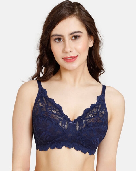 Shyaway T-Shirt : Buy Shyaway Women Navy Blue Full Lace Padded Wired 3/4th Coverage  Bra Online