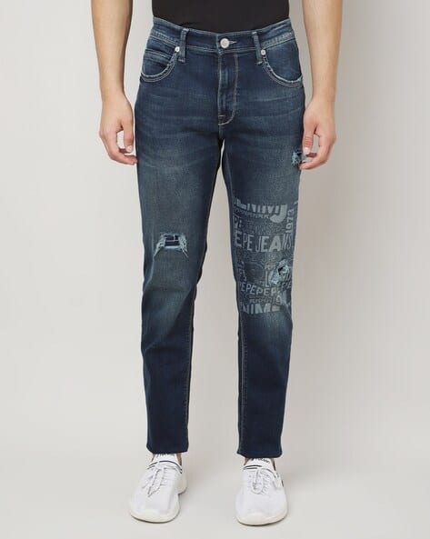 Pepe Jeans Men Vapour Lightly Washed Distressed Tapered Fit Jeans