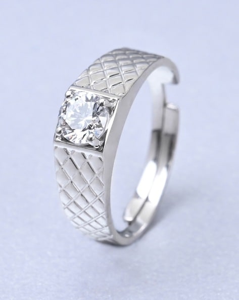 Buy Silver Shine 92.5 Sterling Silver Square Diamond Silver Ring for Mens  Online from SilverShine