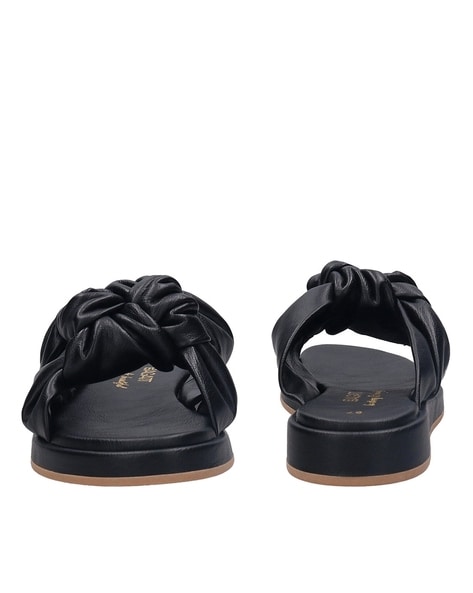 Black Nubuck Bow Slide Sandals - James Ascher