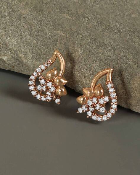 18K White & Rose Gold Polish Diamond Earrings for Women - 235-DER1824 in  4.900 Grams