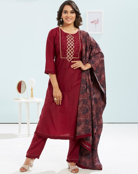 Maroon Color Satin Silk Fabric New Design Kurti | Cotton kurti designs,  Beautiful dress designs, Kurti