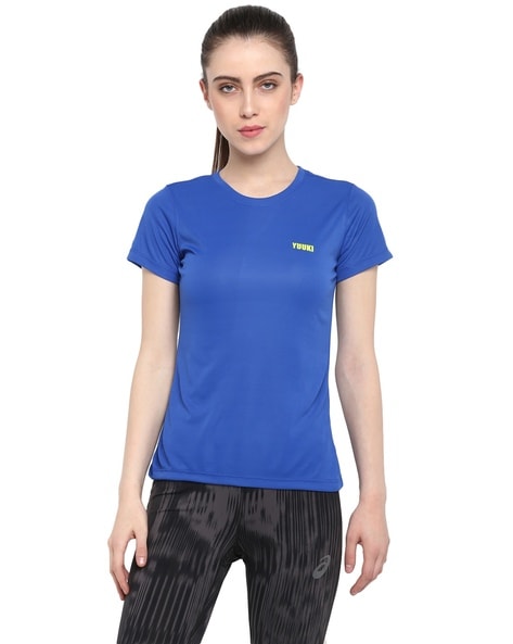 Buy Athlisis Women Turquoise Blue Short-sleeve Running Fitness