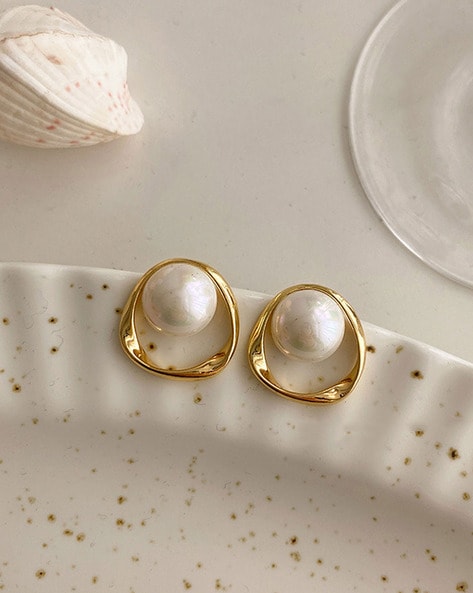 Geometric deals pearl earrings