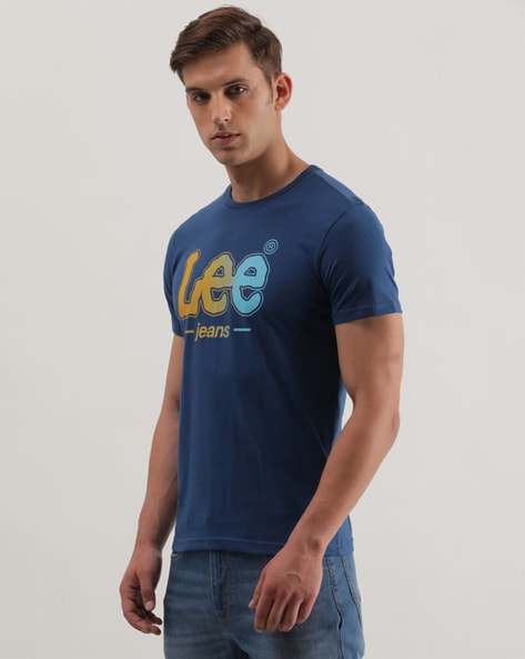 Lee Men's Printed Blue Crew Neck T-Shirt (Slim)