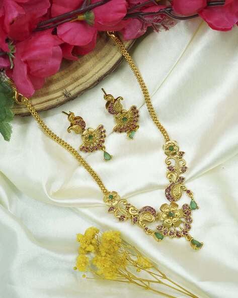 Buy gold plated artificial jewellery peacock sets online - Griiham