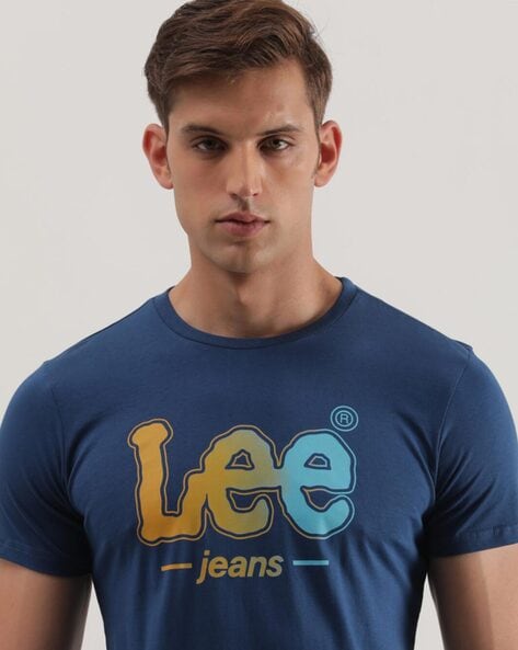 Lee Men's Printed Blue Crew Neck T-Shirt (Slim)