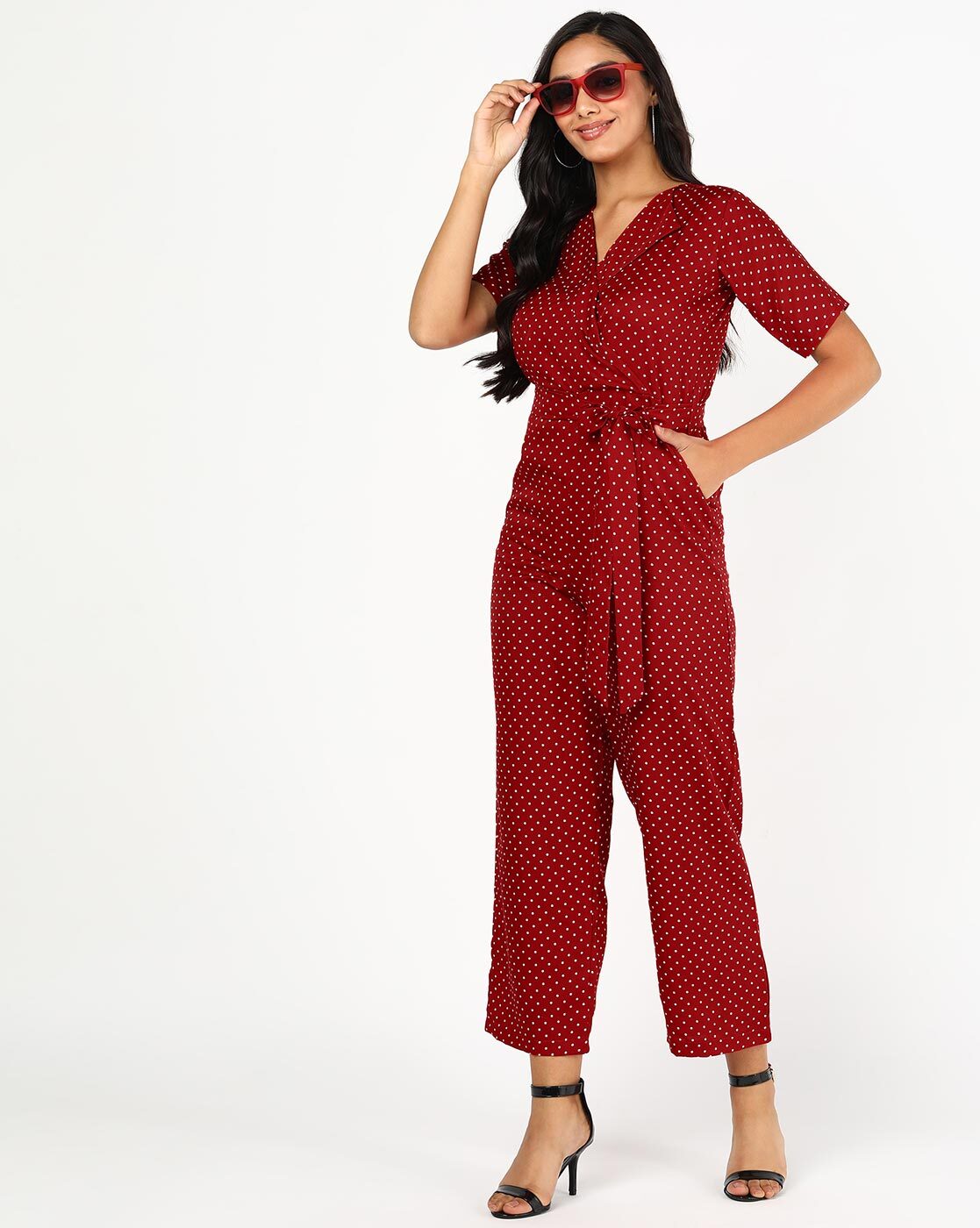 Red Polka Dot Jumpsuit With Ruffle Design, Women Jumpsuit, Ladies Jumpsuits,  जंपसूट - Ekta Clothing Manufacturing, Gurgaon