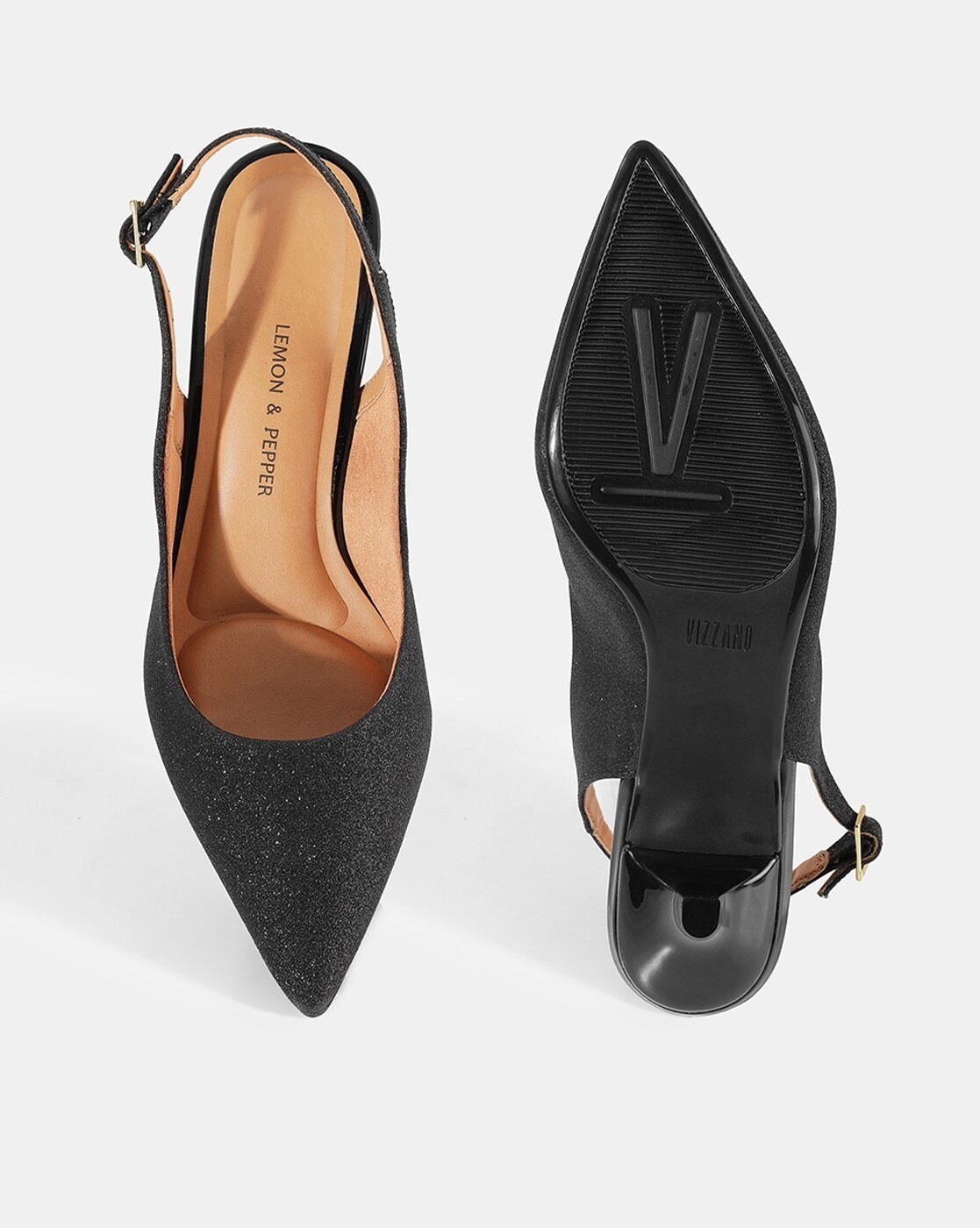 Buy Lemon & Pepper Black Solid/Plain Square Toe Heels Sandals Online
