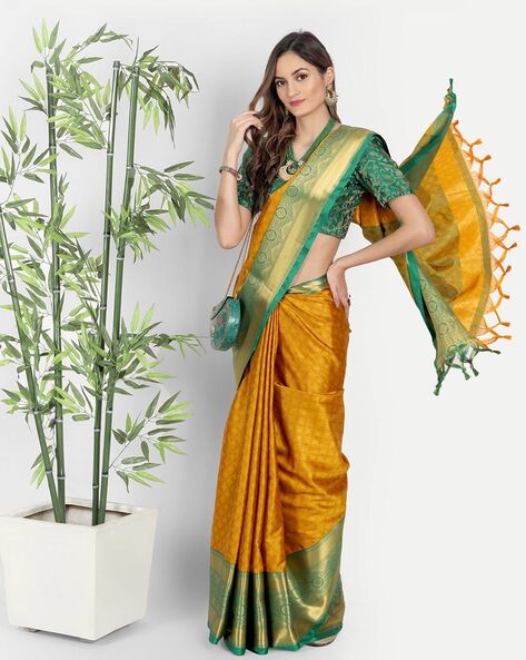 Silk Saree with blouse in Orange colour 14001