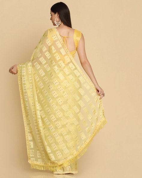 Buy Meghdoot Lemon Colour Chiffon Saree at Amazon.in