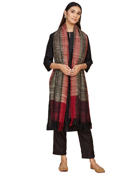 Textured Handwoven Shawl with Tassels Price in India