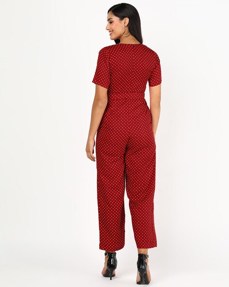 Plus Size Sexy Polka Dot Print Backless Lace Up Short Jumpsuit - TD Mercado