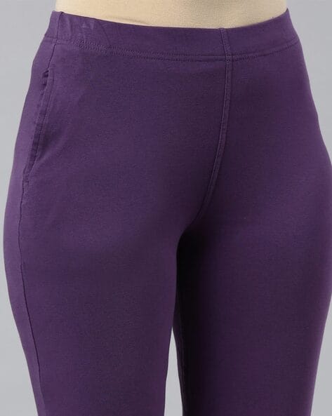 GO COLORS Women Purples Mid Rise Cotton Churidar Length Leggings - 2XL -  Price History