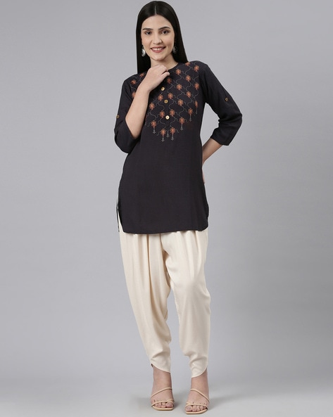Buy GO COLORS Navy Womens Solid Dhoti Pants | Shoppers Stop