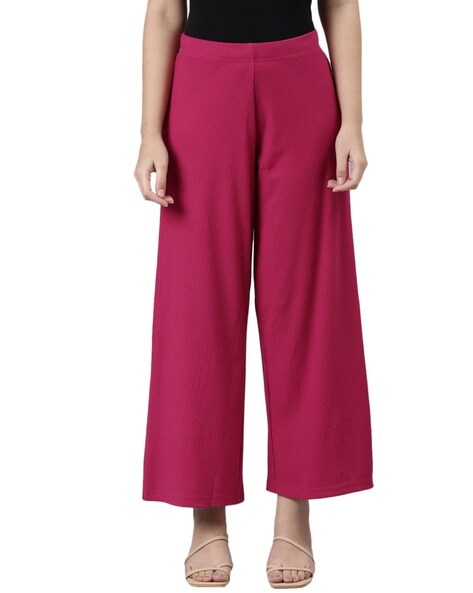 Ribbed Palazzos with Elasticated Waist Price in India