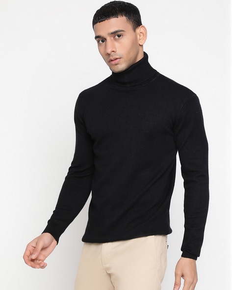 Slim Fit Turtleneck Pullover with Ribbed Hem