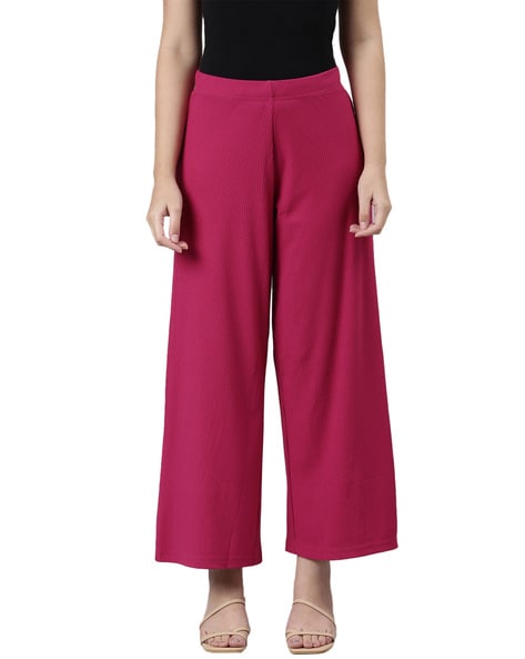 Ribbed Palazzos with Elasticated Waist Price in India