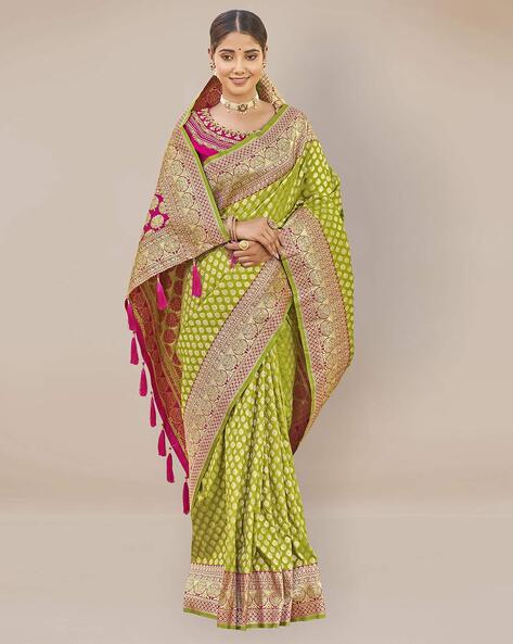 Buy Sharaa Ethnica Pink & Green Saree With Blouse for Women's Online @ Tata  CLiQ