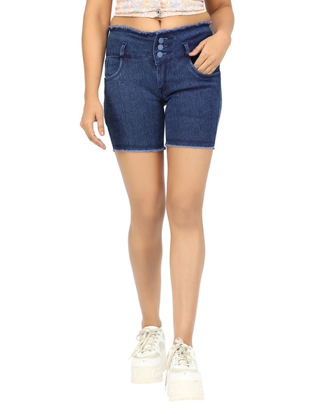 Buy MIXT by Nykaa Fashion Black Frayed High Waist Denim Shorts Online