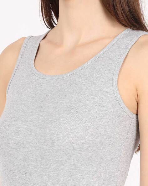 Buy Women's Super Combed Cotton Rib Fabric Slim Fit Solid Tank Top - Light Grey  Melange A113