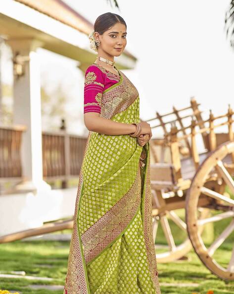 Buy Sea Green & Pink Sarees for Women by Miss Beelee Online | Ajio.com