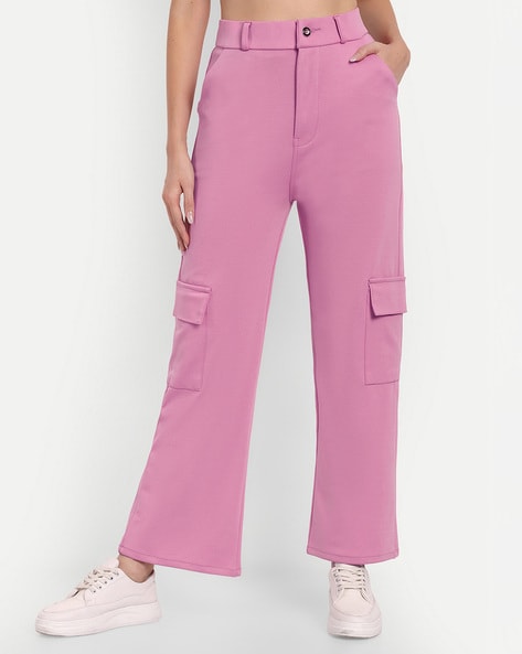 Buy FLARED FIT HIGH-RISE WHITE CARGO PANTS for Women Online in India