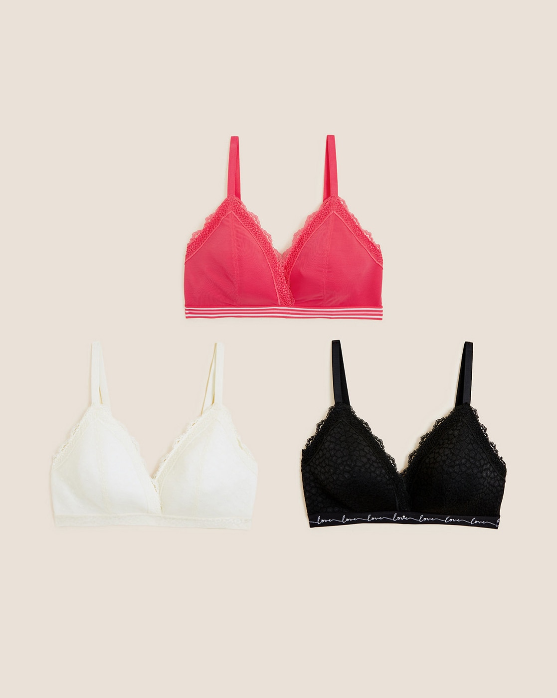 Non Wired Lace Trim First Bra 2 Pack, Lingerie