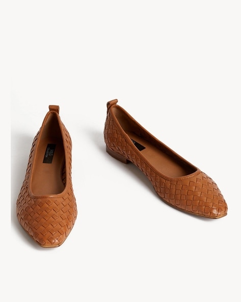 Tan woven ballet pumps sale