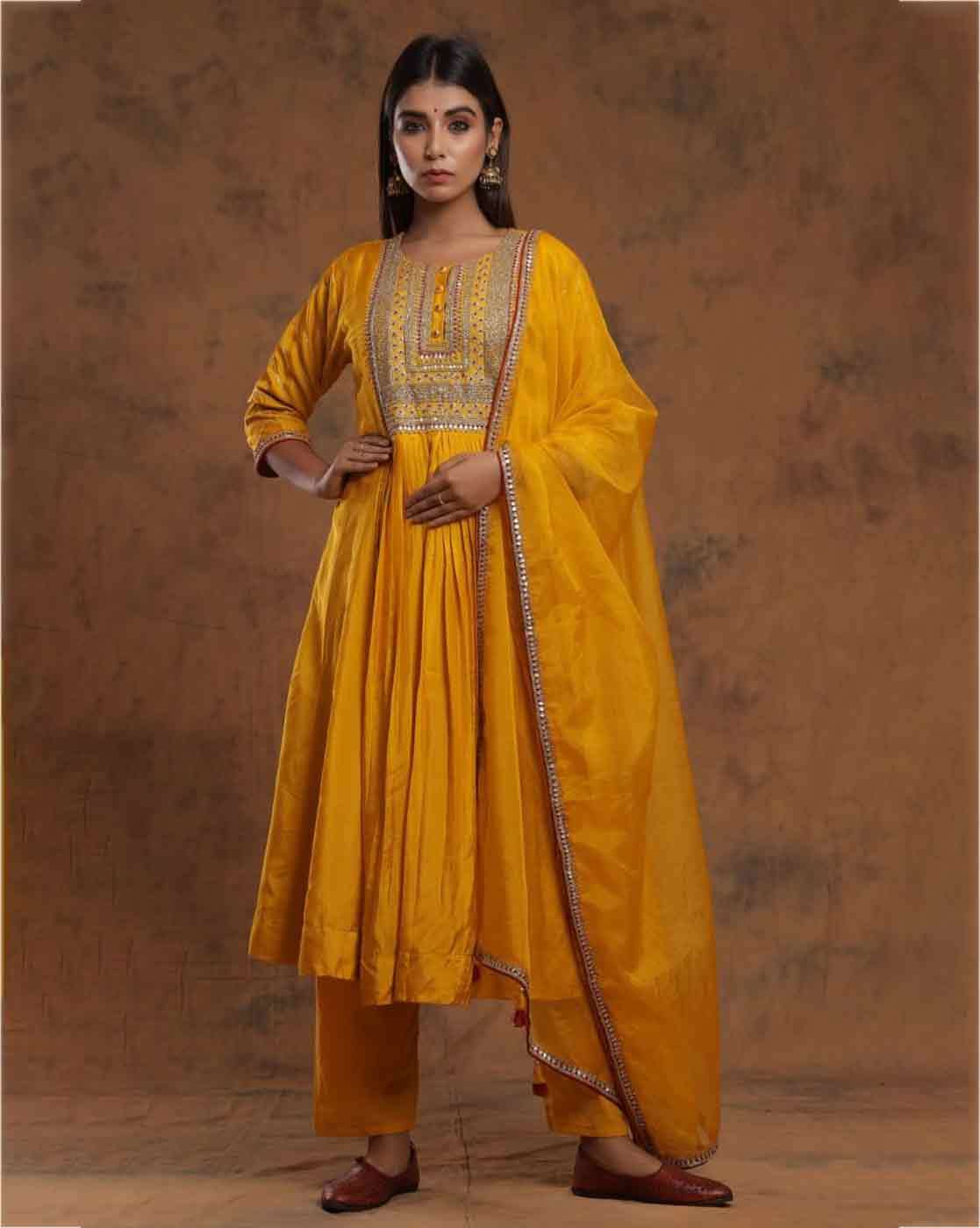 Buy Mustard Kurta Suit Sets for Women by NAVLIK Online