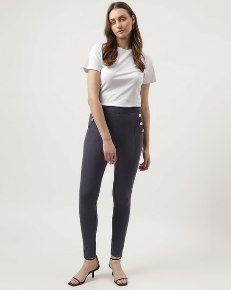 Women's Skinny Pants Slim Treggings with Three Buttons - Its All