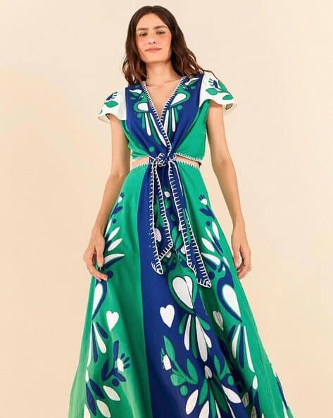 cobalt blue dress uk Farrah Cobalt Blue Gold Foil Print Frill Detail Wrap Maxi Dress main image 0