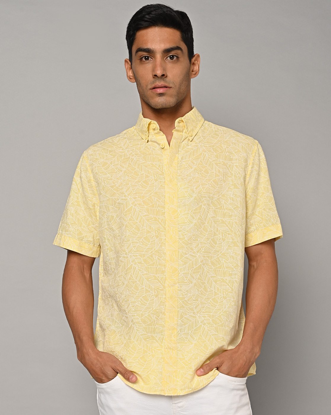 Mens yellow button on sale down shirt short sleeve