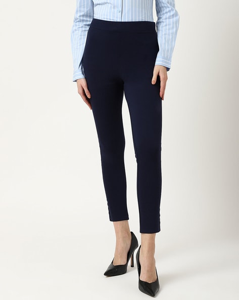 Buy Women Navy Regular Fit Solid Business Casual Trousers Online  457148   Allen Solly