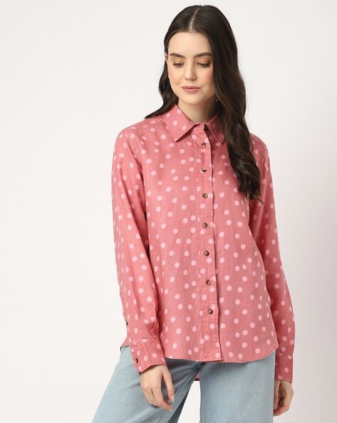 Pink polka shop dot shirt womens