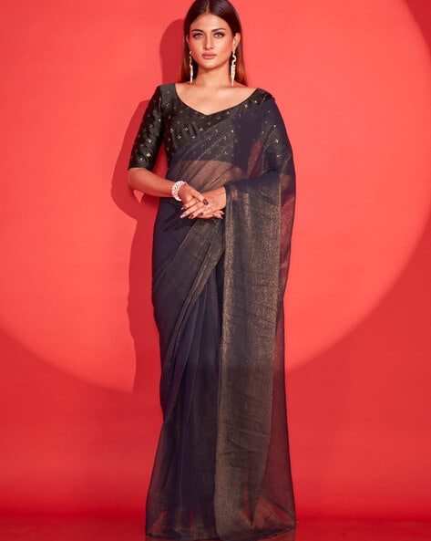 Buy Adorable Black Sequined Georgette Party Wear Saree From Zeel Clothing.