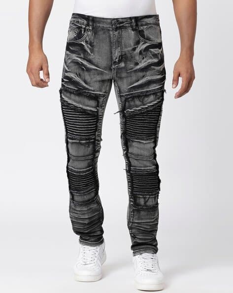 Men Heavily Washed Distressed Slim Fit Jeans
