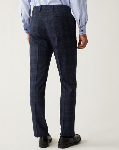 Buy SELECTED HOMME Dark Navy Slim Fit Check Flat Front Trousers for Men's  Online @ Tata CLiQ