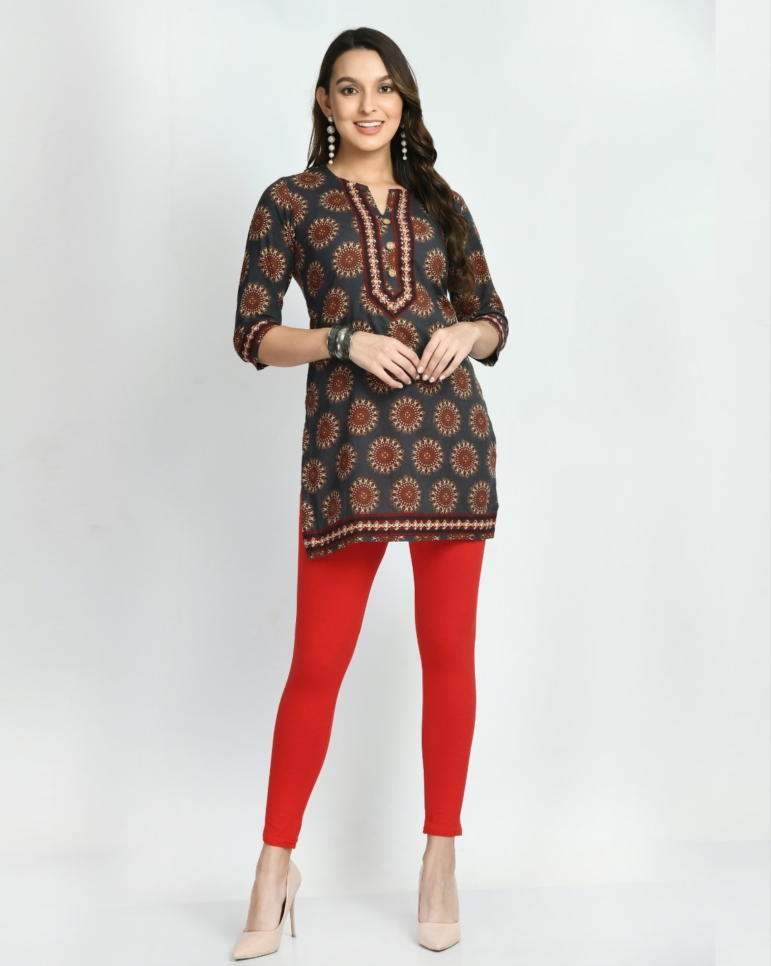 HSD tunic tops for leggings kurtis for women Indian designer Rayon Kurta  Tunic Top (Charcoal grey and red, S 36) at Amazon Women's Clothing store
