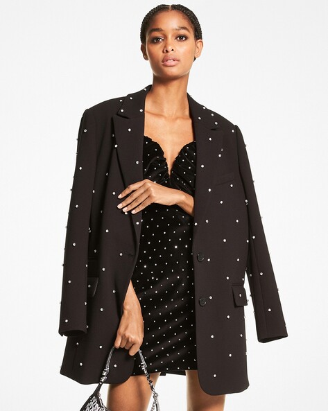 Buy Michael Kors Embellished Crepe Blazer, Black Color Women