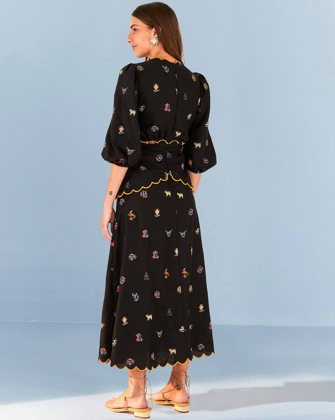 Buy FARM RIO Zodiac Cross Stitch A-Line Embroidered Cut Out Dress | Black  Color Women | AJIO LUXE
