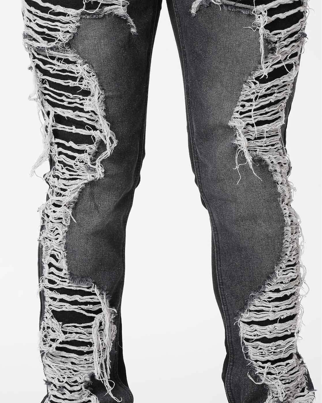 SRETOUU Men's Slim Fit Stretch Jeans Ripped Skinny Jeans for Men,  Distressed Straight Leg Streetwear Comfort Male Pants(9124-Blackgrey-28) at  Amazon Men's Clothing store