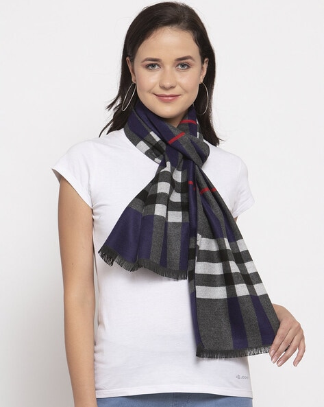 Women Striped Open Muffler with Frayed Hem Price in India