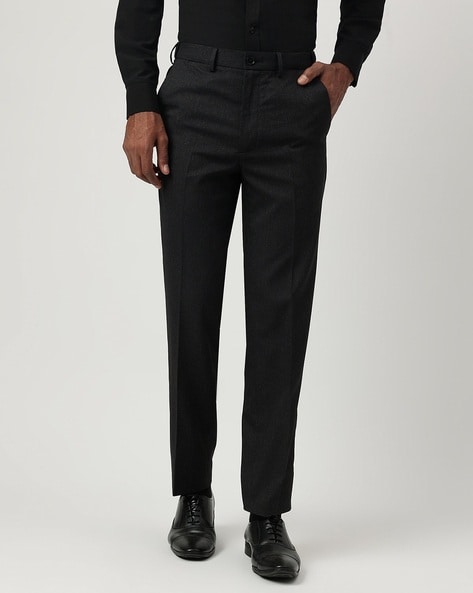 Buy Men Black Super Slim Fit Solid Flat Front Casual Trousers Online -  750622 | Louis Philippe