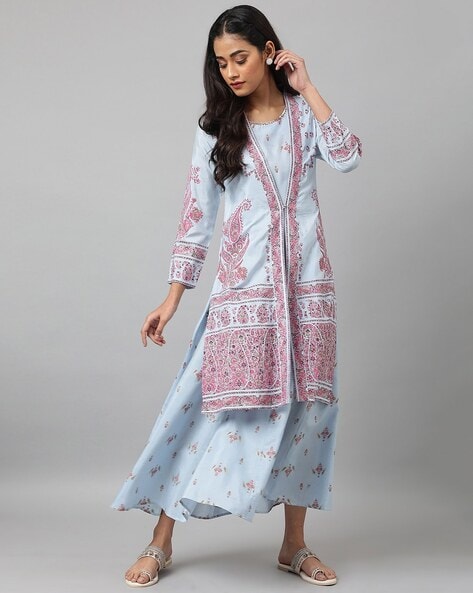 Printed Flared Kurta with Shrug